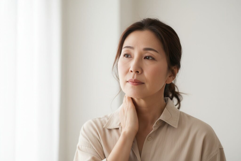 外を眺める女性